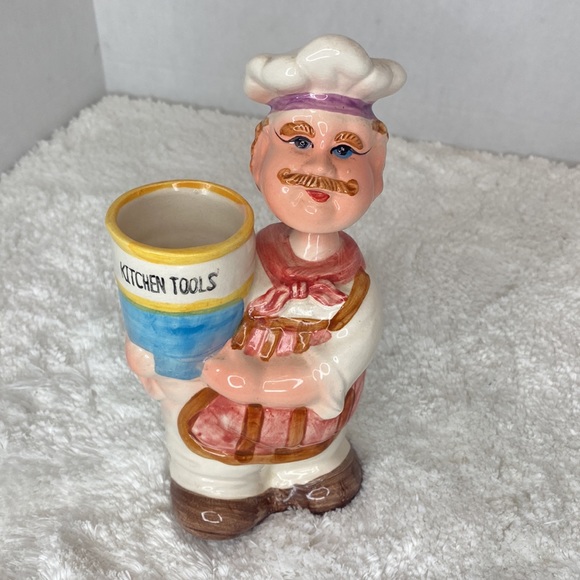Vintage Ceramic Cheerful Chef Baker Utensil Holder Bobble Head, Kitchen Tools - Picture 9 of 10